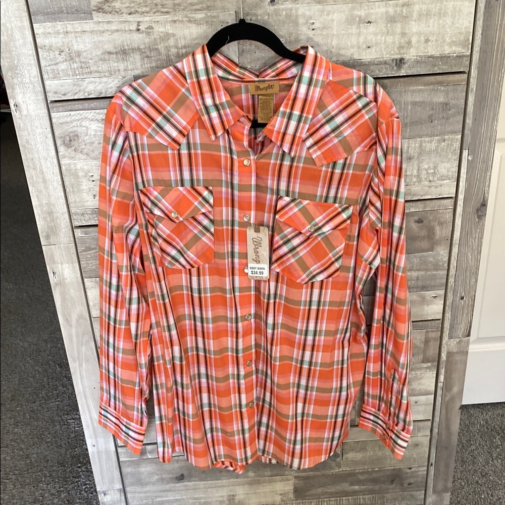 Wrangler Orange Casual Button Down Shirt